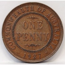 AUSTRALIA 1927 . ONE 1 PENNY . ERROR . DIE CRACKS